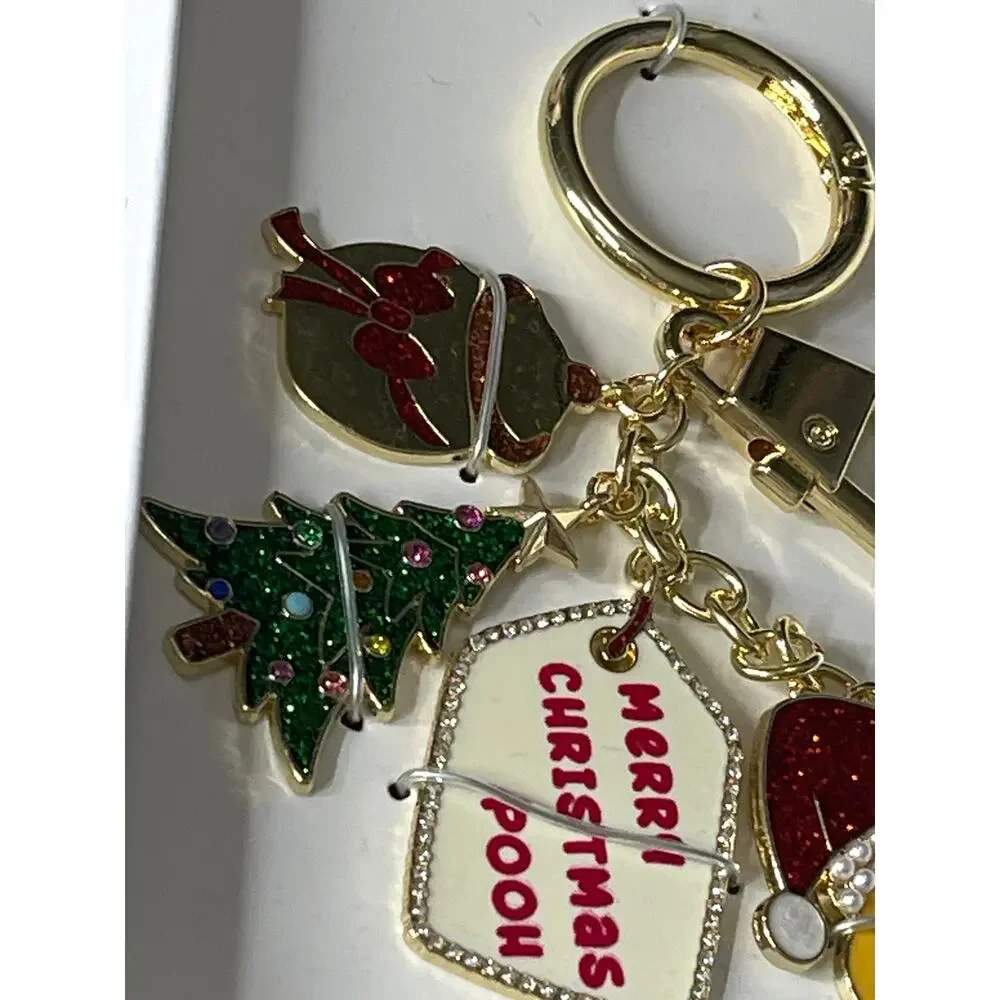Disney BaubleBar Winnie the Pooh Christmas Holiday Keychain Bag Charm NEW Gold